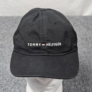 Tommy Hilfiger Black Baseball Cap Leather Strapback Adjustable‎ Designer Summer